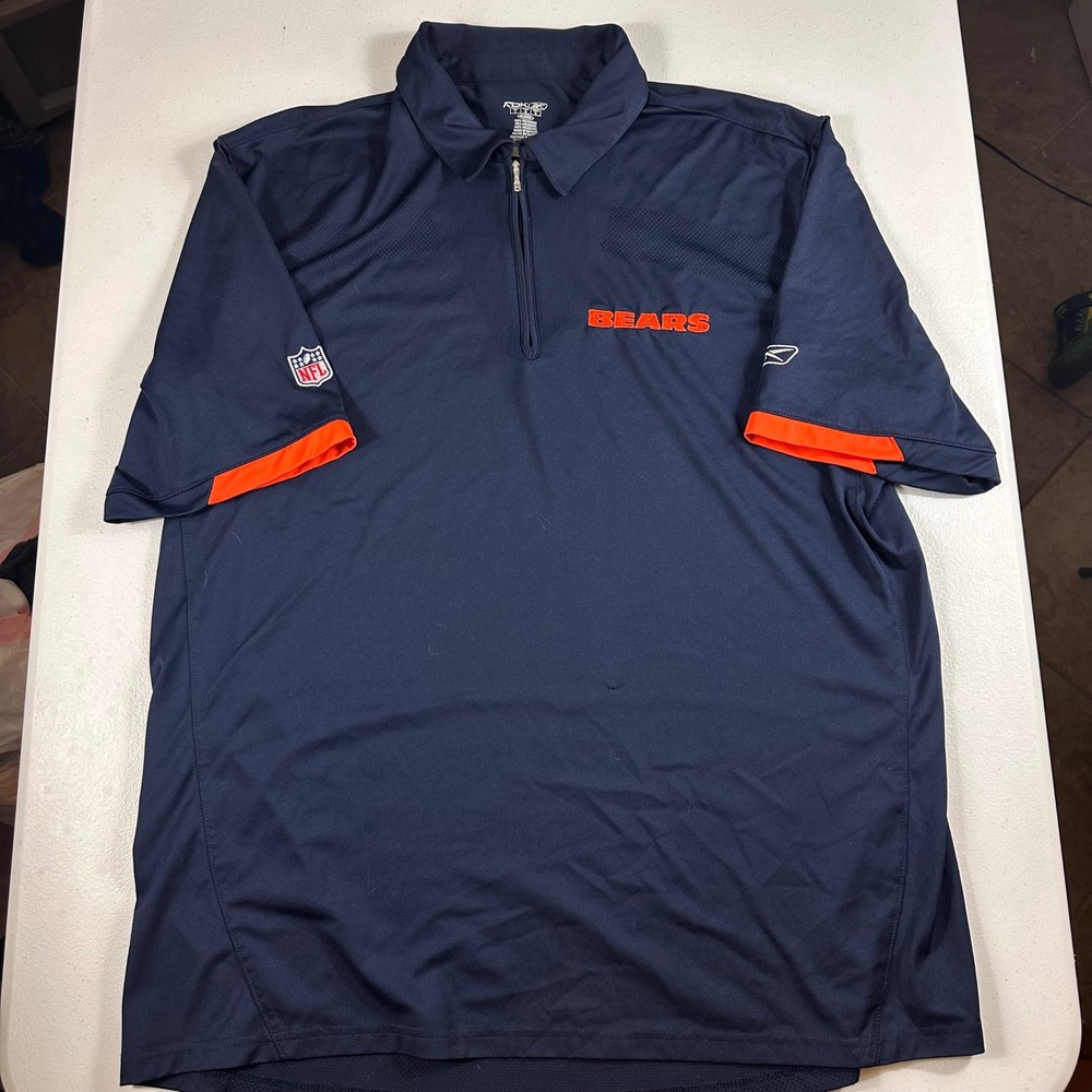 Reebok Chicago Bears Polo Mens Large Navy Blue Quarter Zip NFL Sideline Shirt